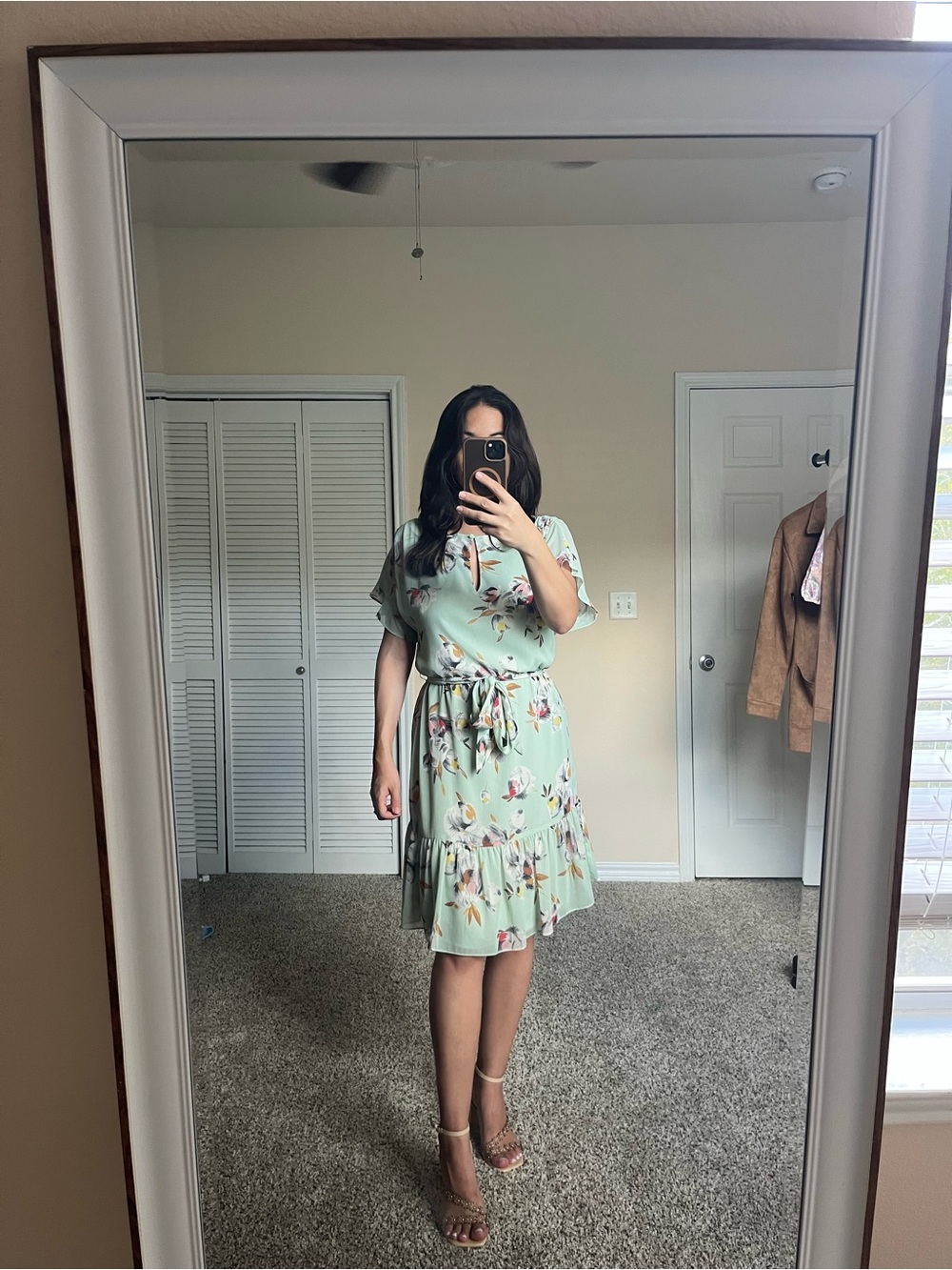Lauren Ralph Lauren Mint Floral Tie-Waist Midi Dress